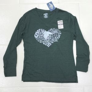 Freeland high school shirt women's size XL green long sleeve jersey knit v-neck